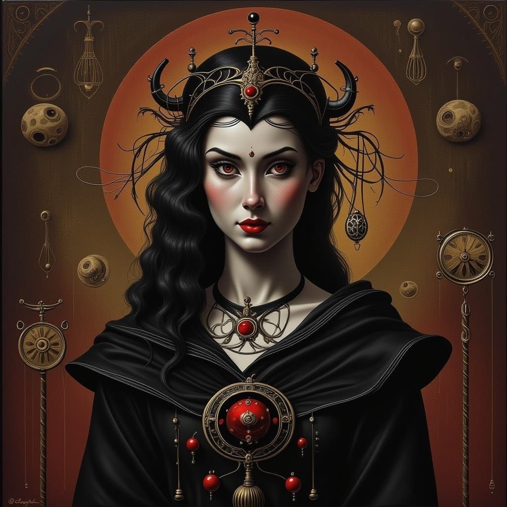 Mystical Sorceress Queen in Dark Academia-Inspired Attire