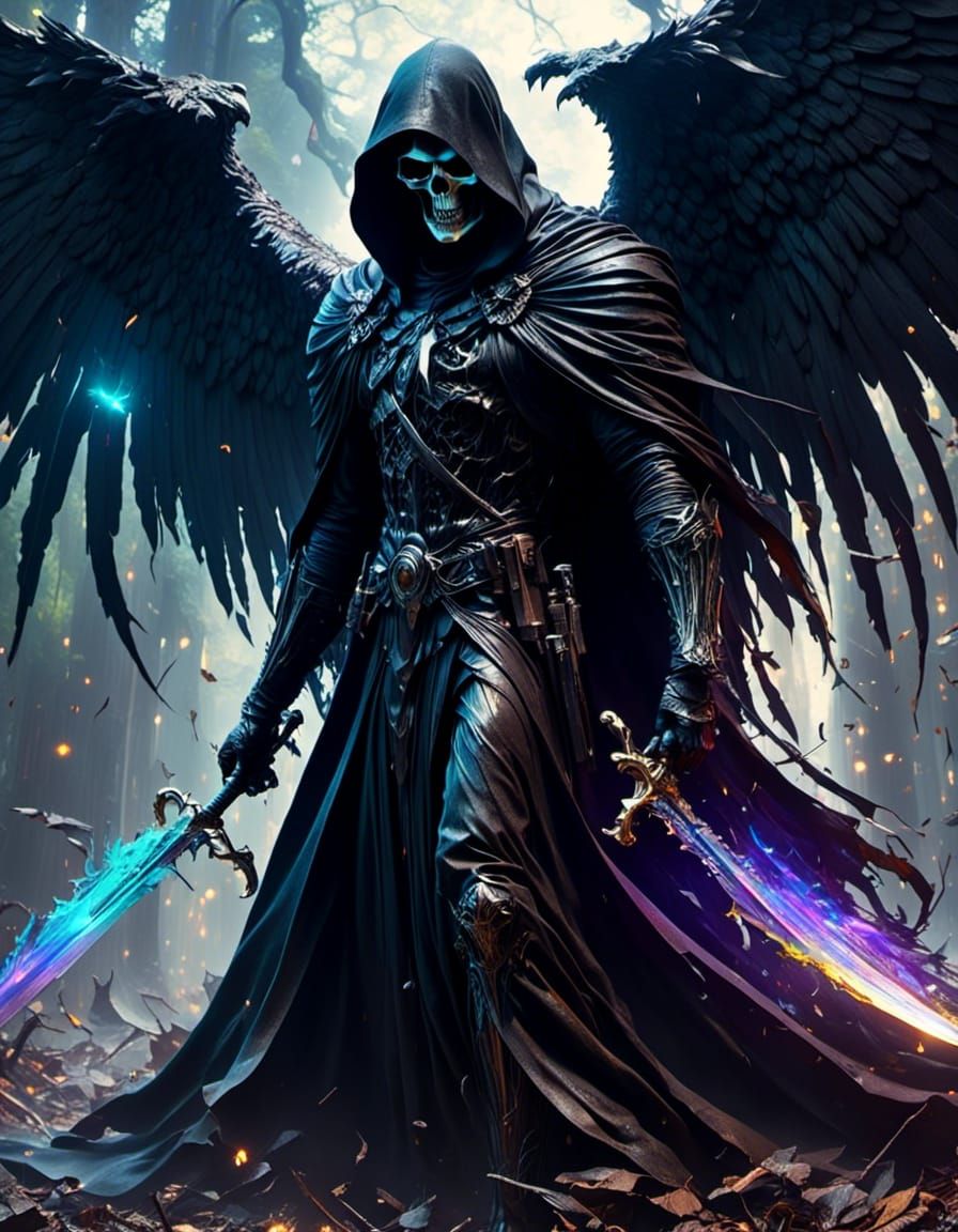 Grim Reaper as Decomposing Angel with Iridescent Blade