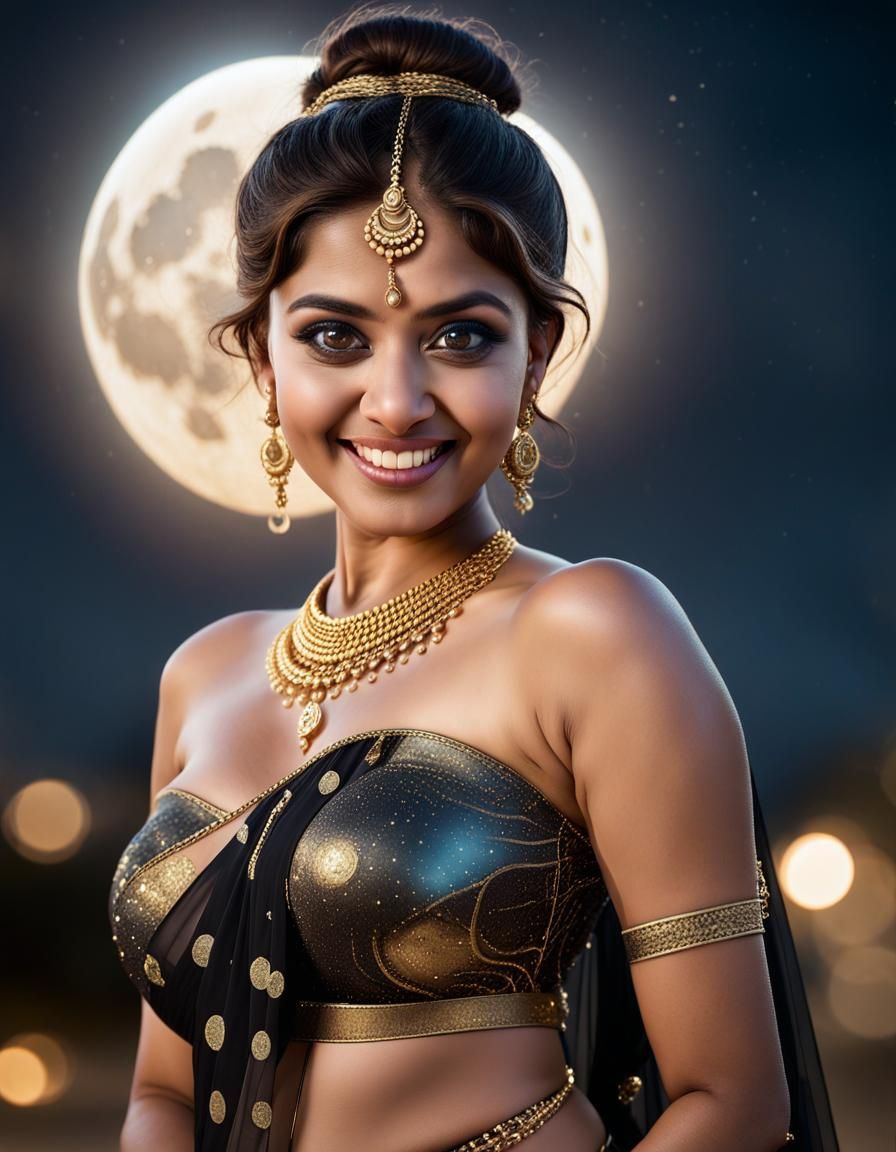 Moonlit Beauty: Indian Woman with Iridescent Scales