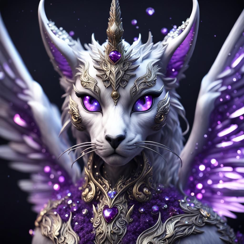 Unicorn Galaxy Cat Fairy in Detailed Matte Painting