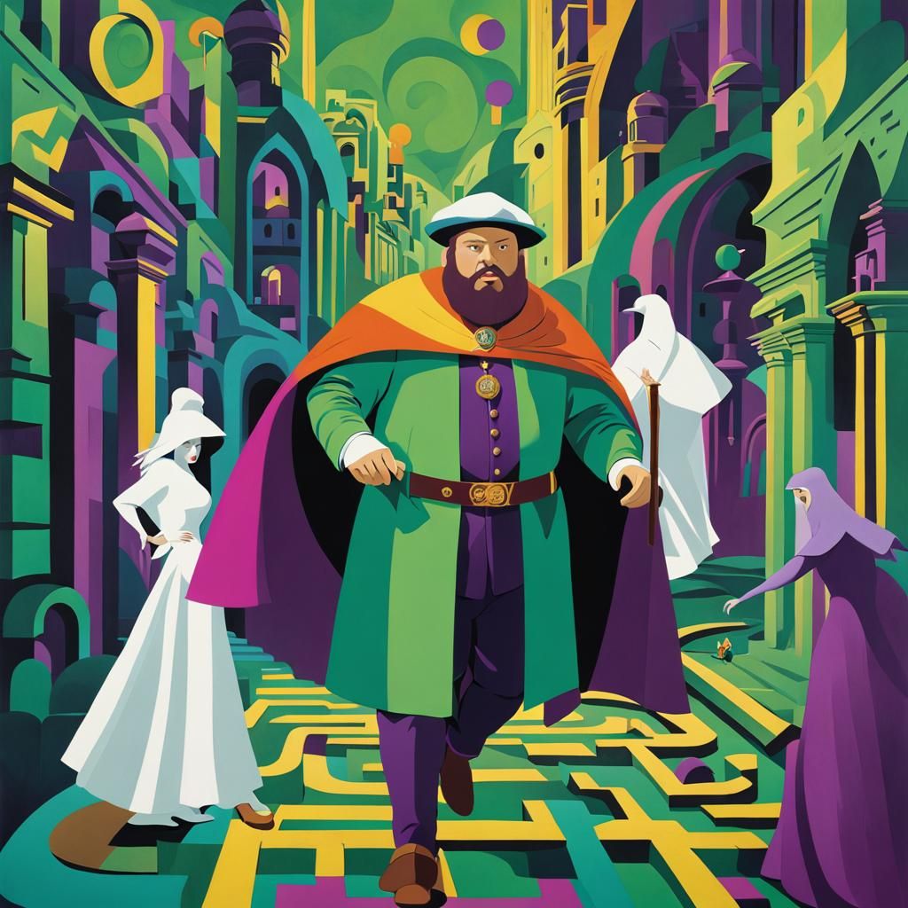 Henry VIII in 80s Video Game as Cubist Art