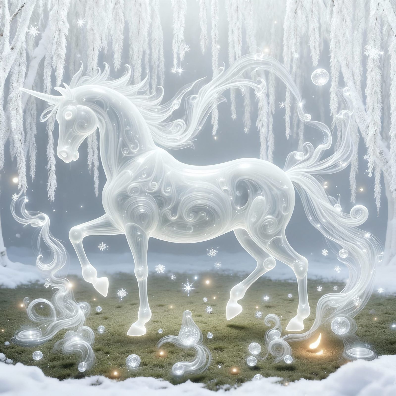 Winter Snow Swirl with Willow Branches