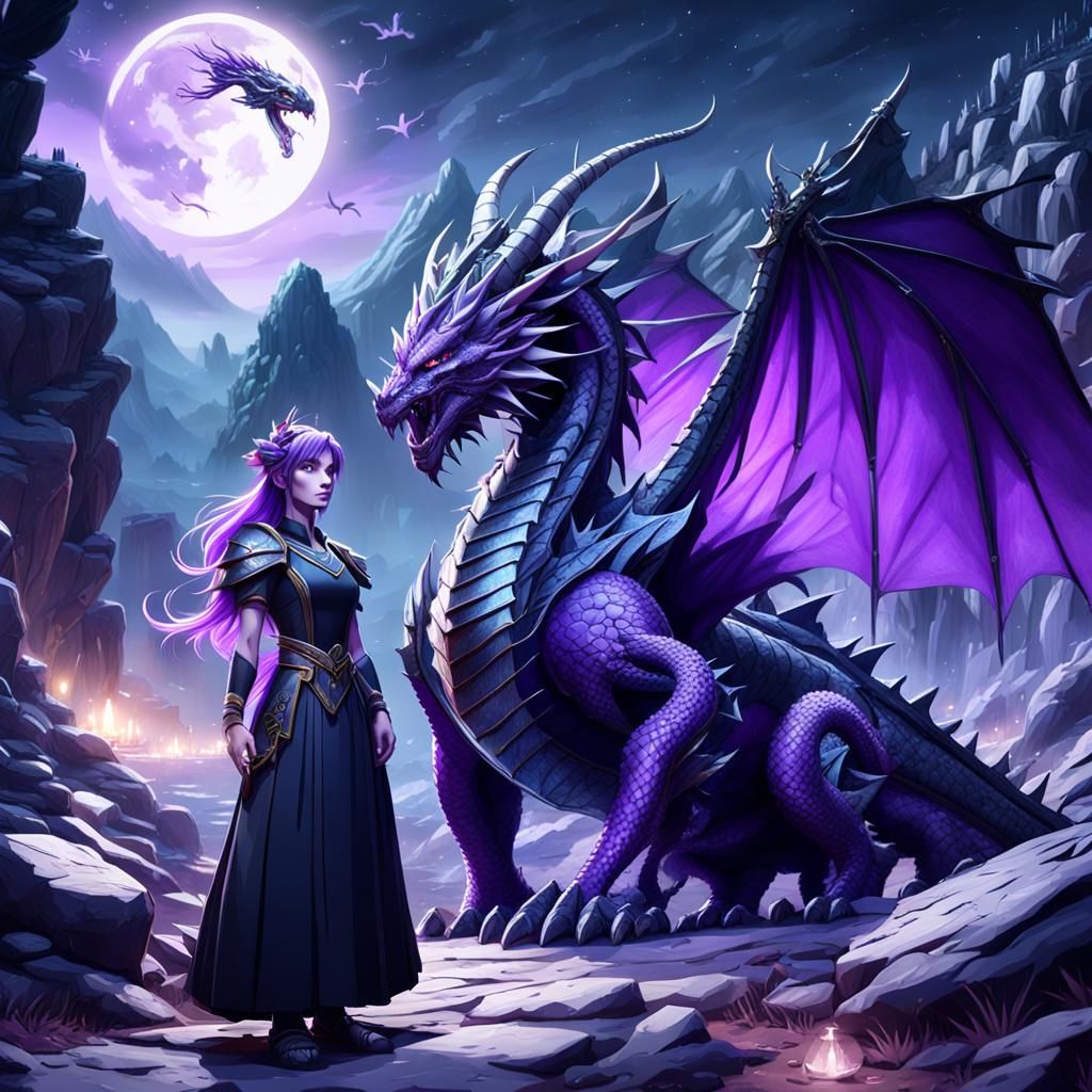 Purple Dragon Guardian: A Fantasy Concept Art