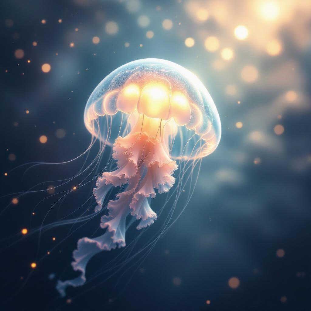 Ethereal Jellyfish Drifting Through Cosmic Nebula