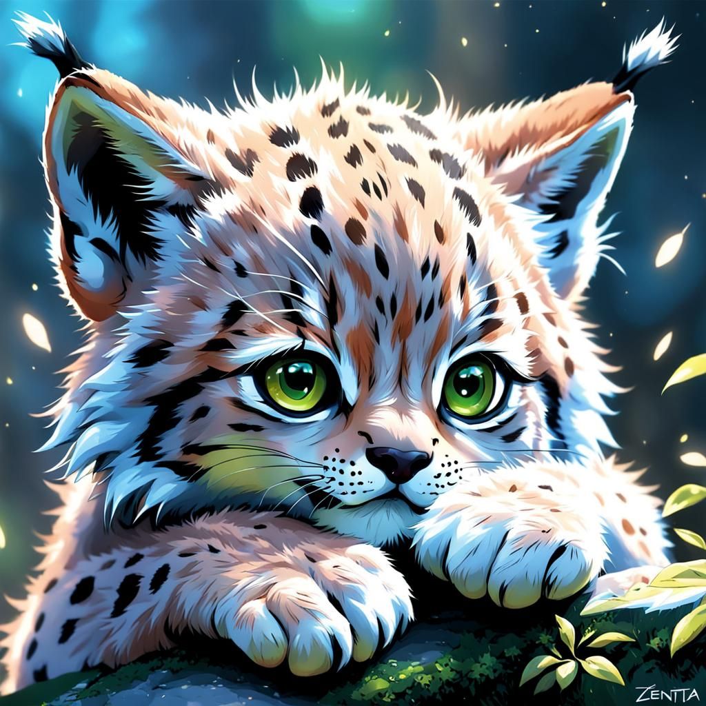 Adorable Baby Lynx in Anime Style