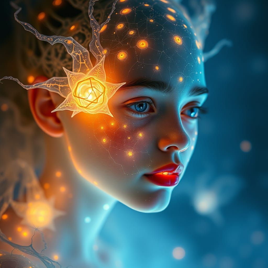 Bioluminescent Xenobiotic Portrait in Dreamy Surreal Style