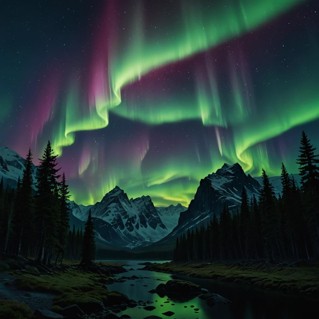 Dramatic Aurora Borealis in Digital Matte Painting