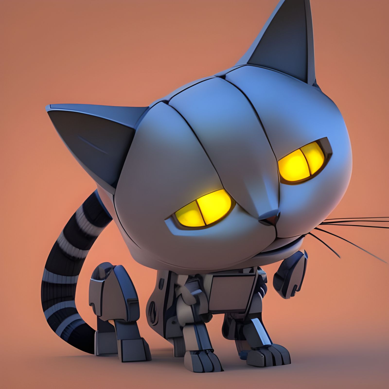 Cute Cat Mecha in Hyperrealistic Digital Illustration