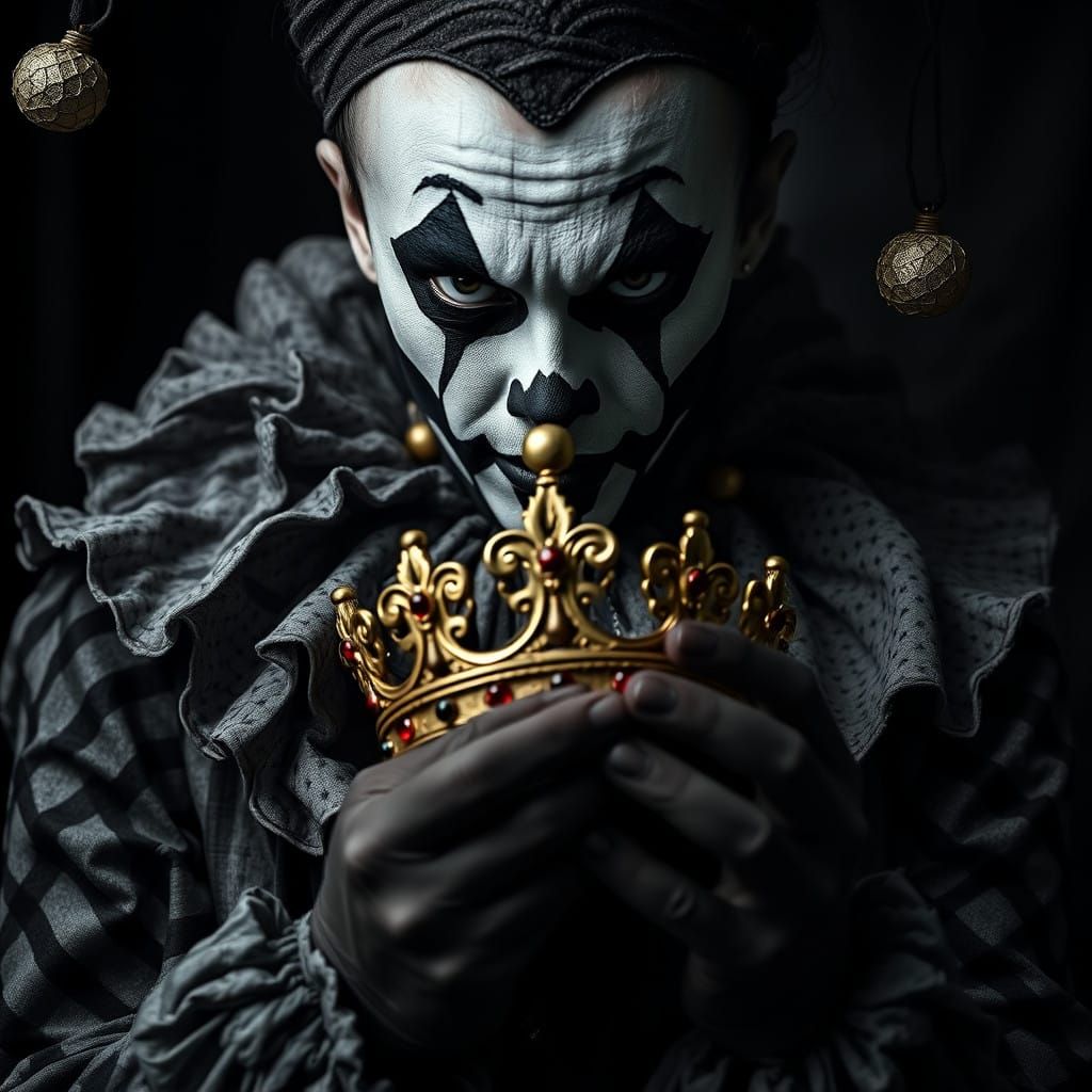 Gothic Jester in Moody Monochrome Portrait