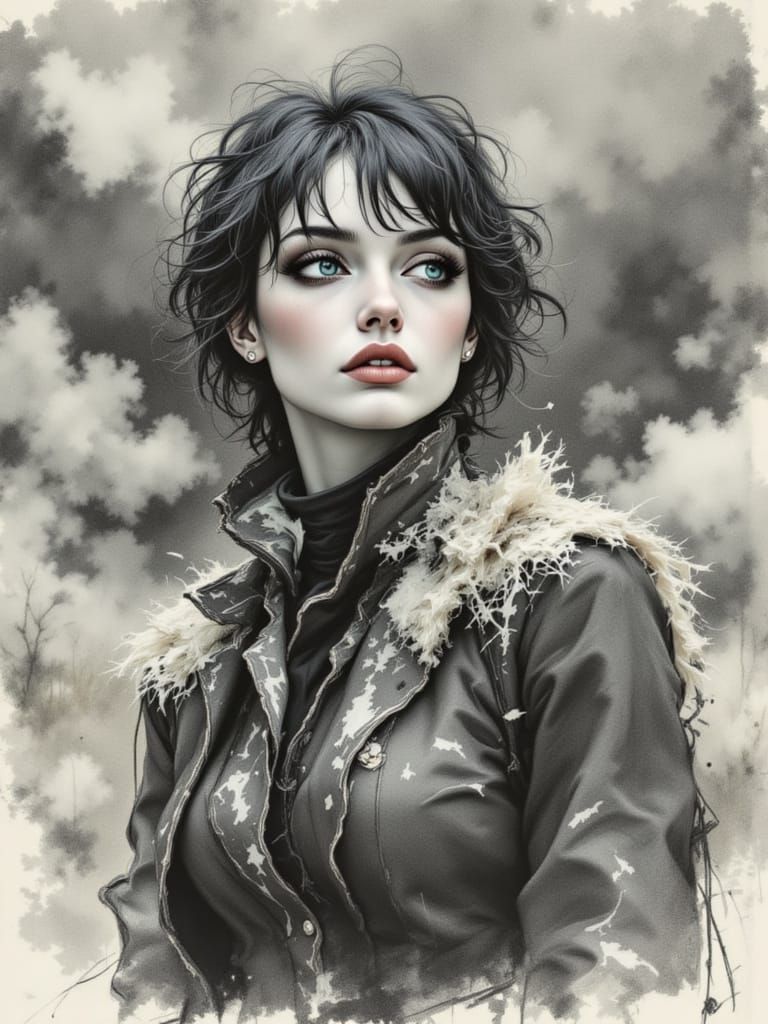 Surrealist Figure Stands Resolute in the Stormy Wilderness