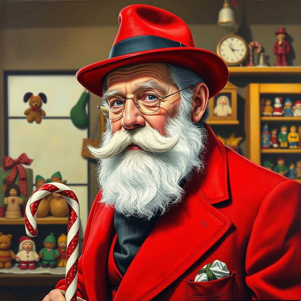 1940s Inspired Gentleman Santa in a Warm Oil Painting