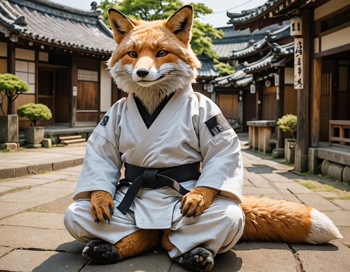 Anthropomorphic Fox Judo Master in Ancient City