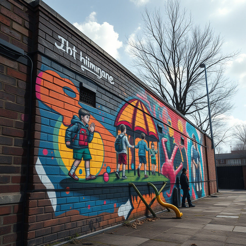 Street Art of Children Playing, Detailed Matte Painting