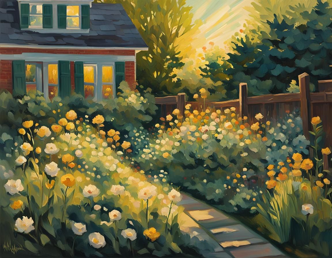 Sunlit Garden: An Impressionist Gouache Masterpiece