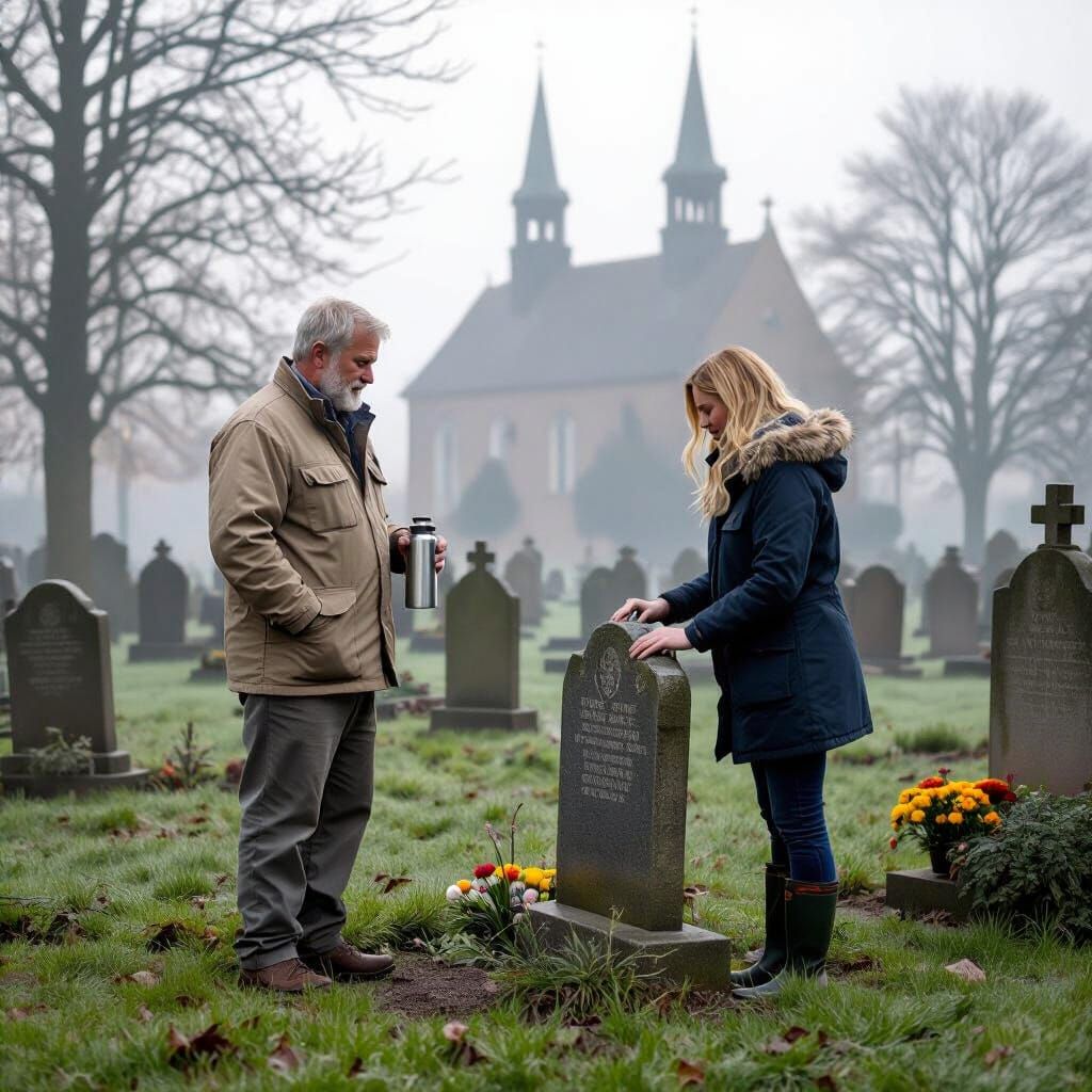 Misty Graveyard Scene at Dawn