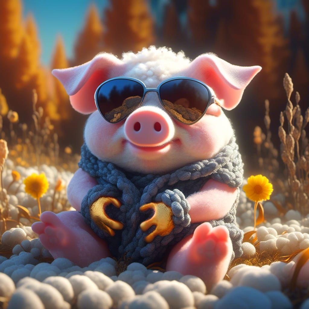 <lora:Cloud Animals:1.0> Meditating pig with cool sun glasses