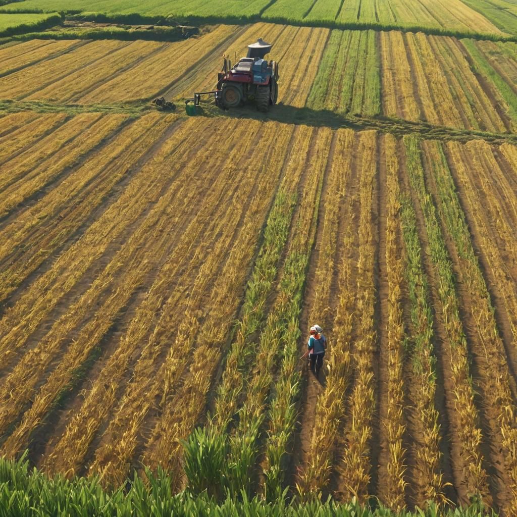 Anime Farmer in Sunny Field, Digital Painting