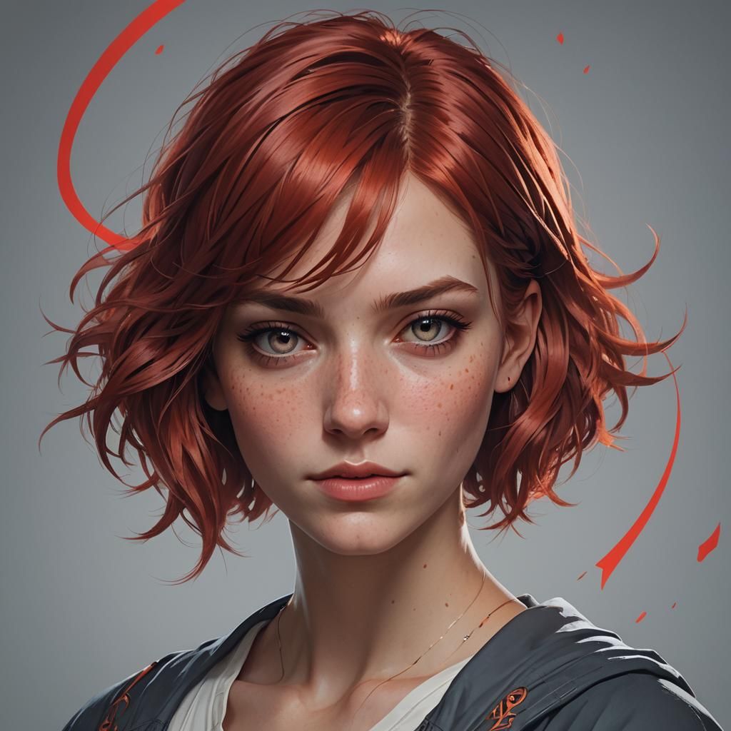 Red Haired Girl Portrait in Hyperdetailed Style