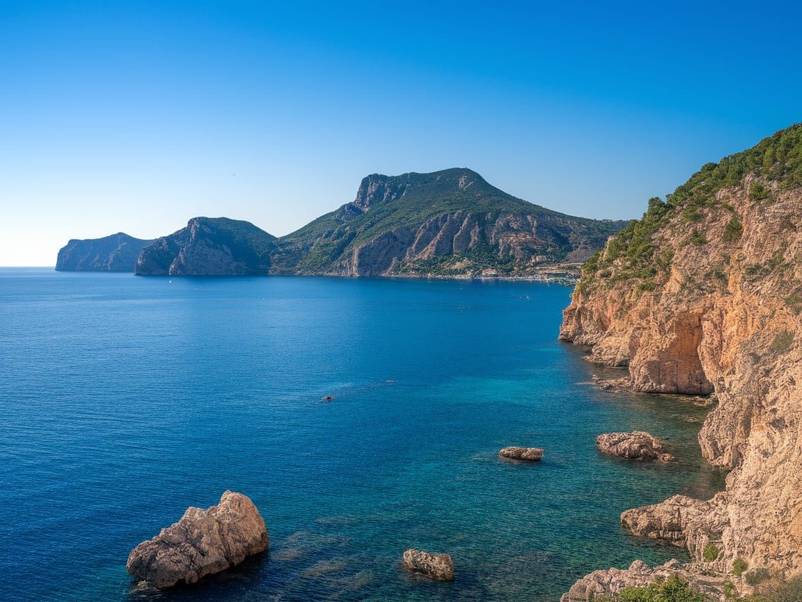 Vibrant Mediterranean Coastal Scene in a Watercolor Style