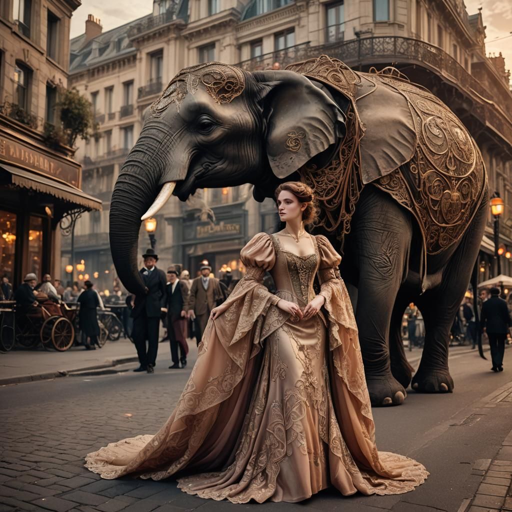 Art Nouveau Steampunk Lady with Elephant