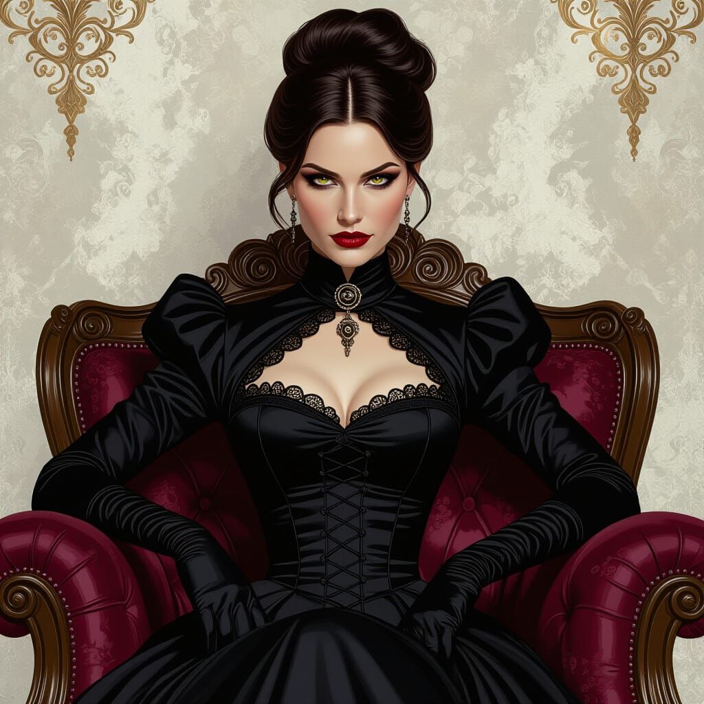 Gothic Victorian Woman with Monocle in Matte Painting Style