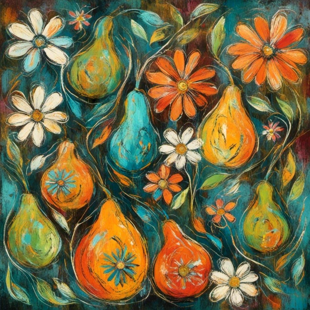Whimsical Floral Gourds in Neo-Expressionist Style