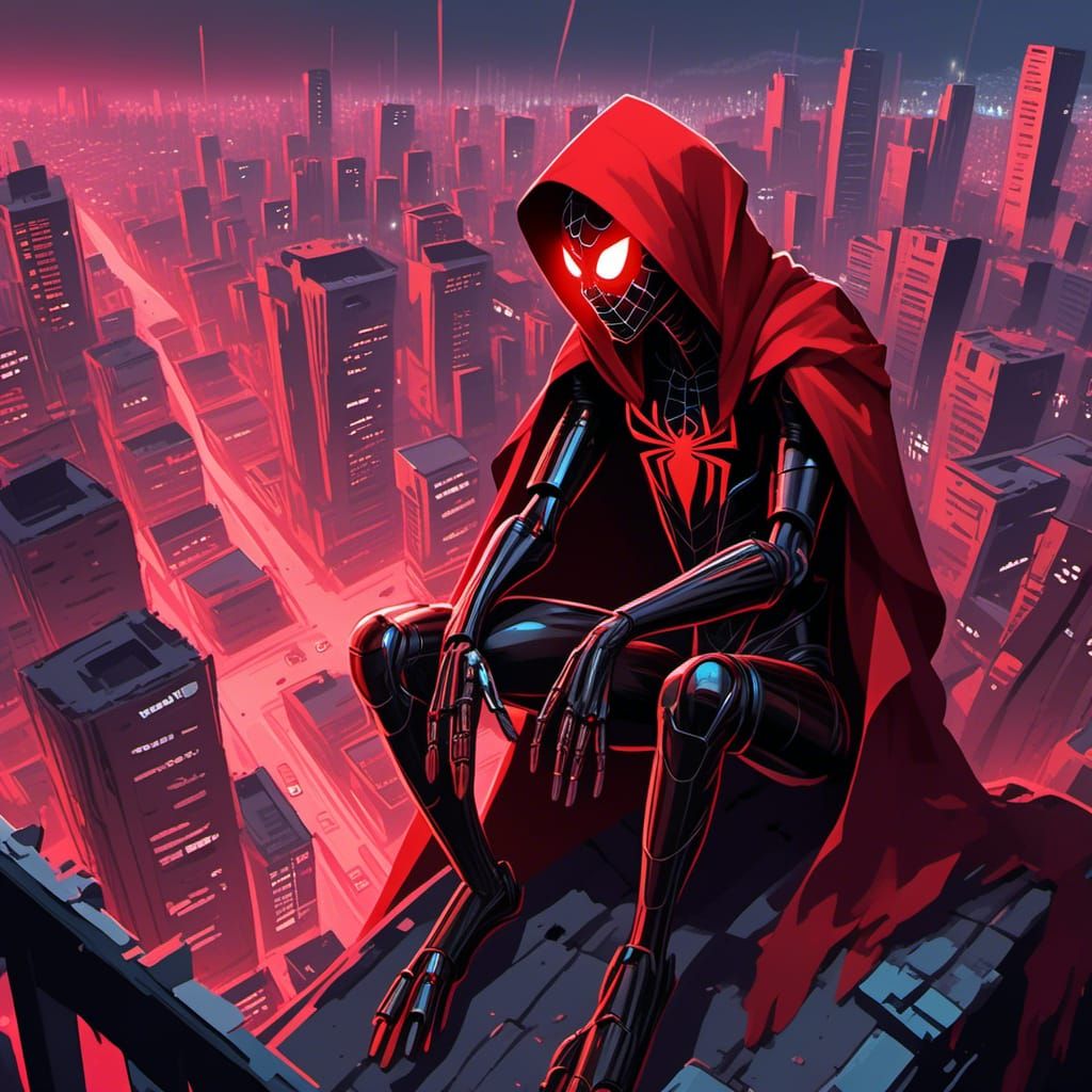 Spider-Man's Star Wars droid counterpart, wearing a hooded c...