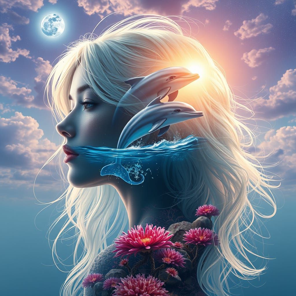 Ethereal Double Exposure Concept Art in Cyberpunk Aesthetic