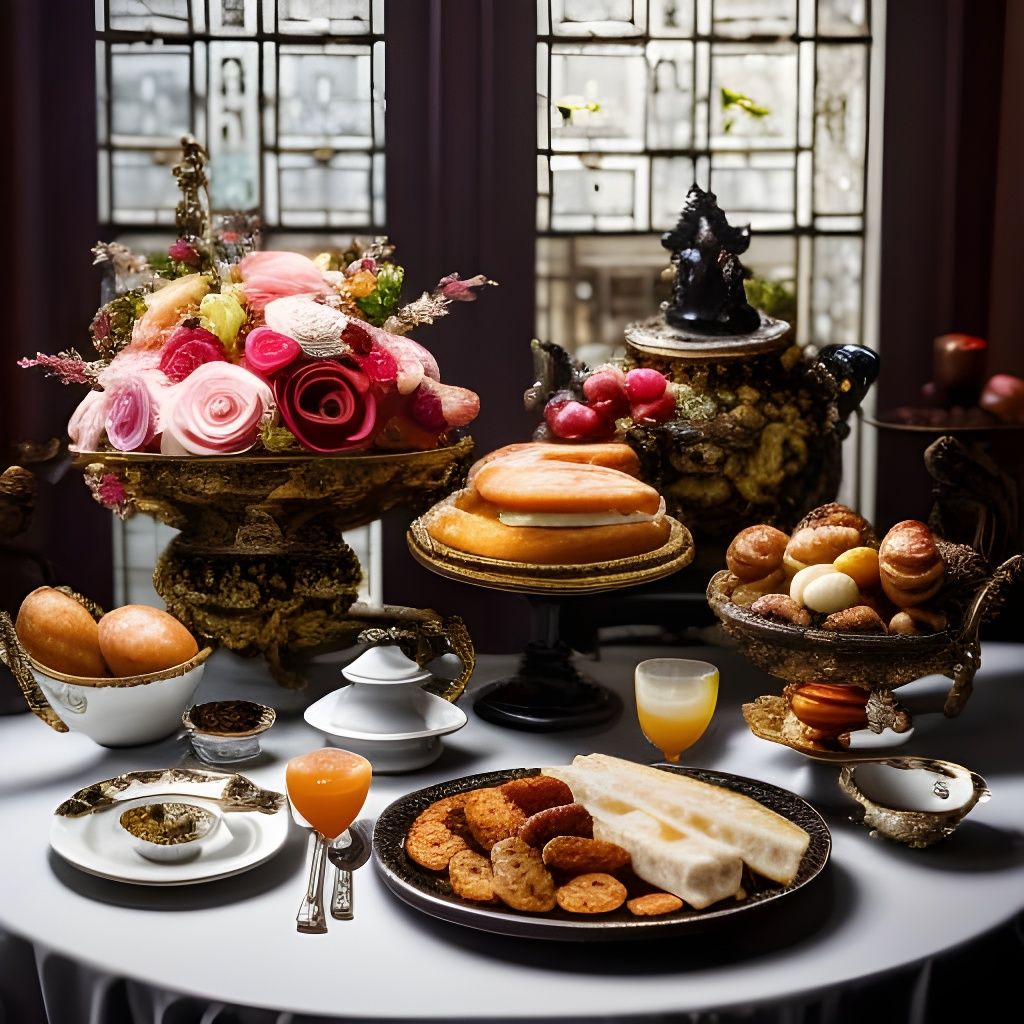 Rococo Style Breakfast Still Life, Digital Painting