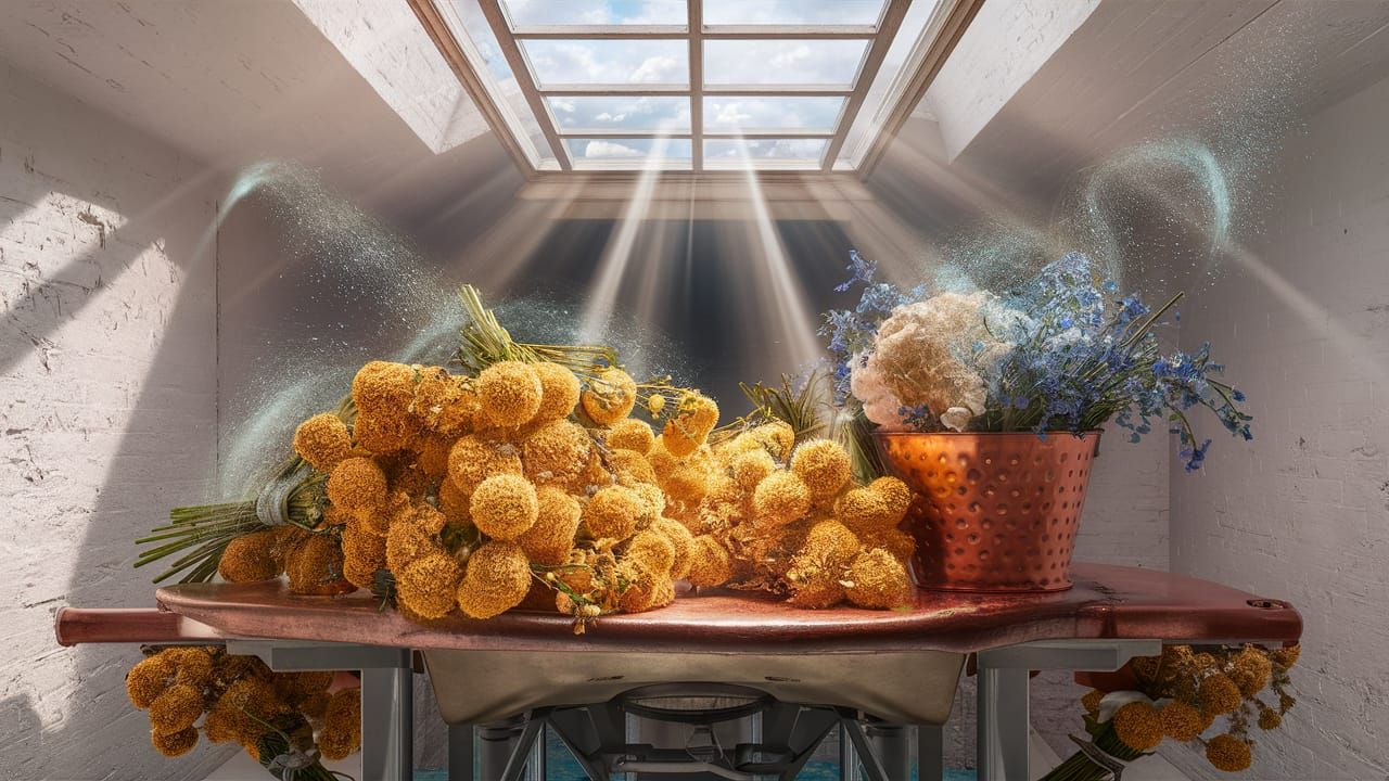 Flowers on Butcher Table: Pollock and Vermeer Style