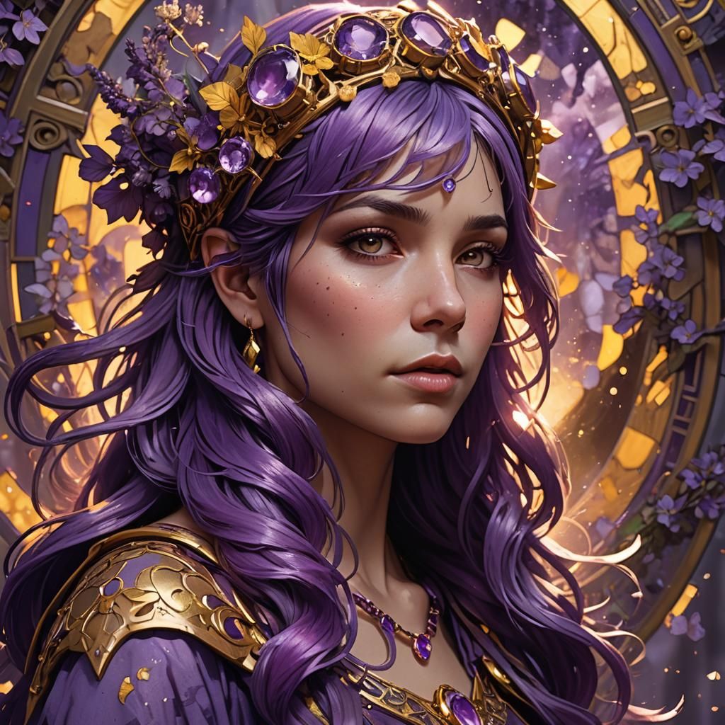Woman with Amethyst Headband, Detailed Digital Art