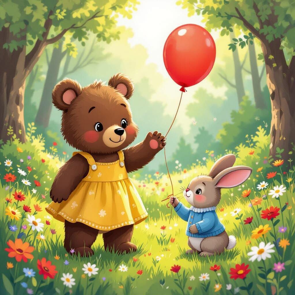 Charming Cartoon Animals in Sunny Storybook Setting