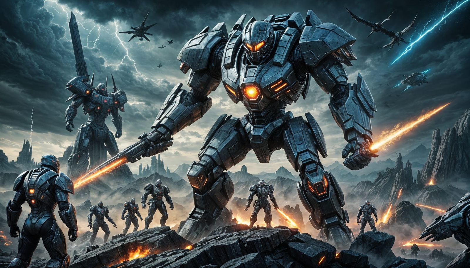 Hero Overlooking Futuristic Battlefield in Video Game Art