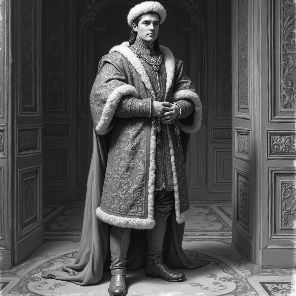 Young Russian Nobleman in Ornate 16th-Century Attire