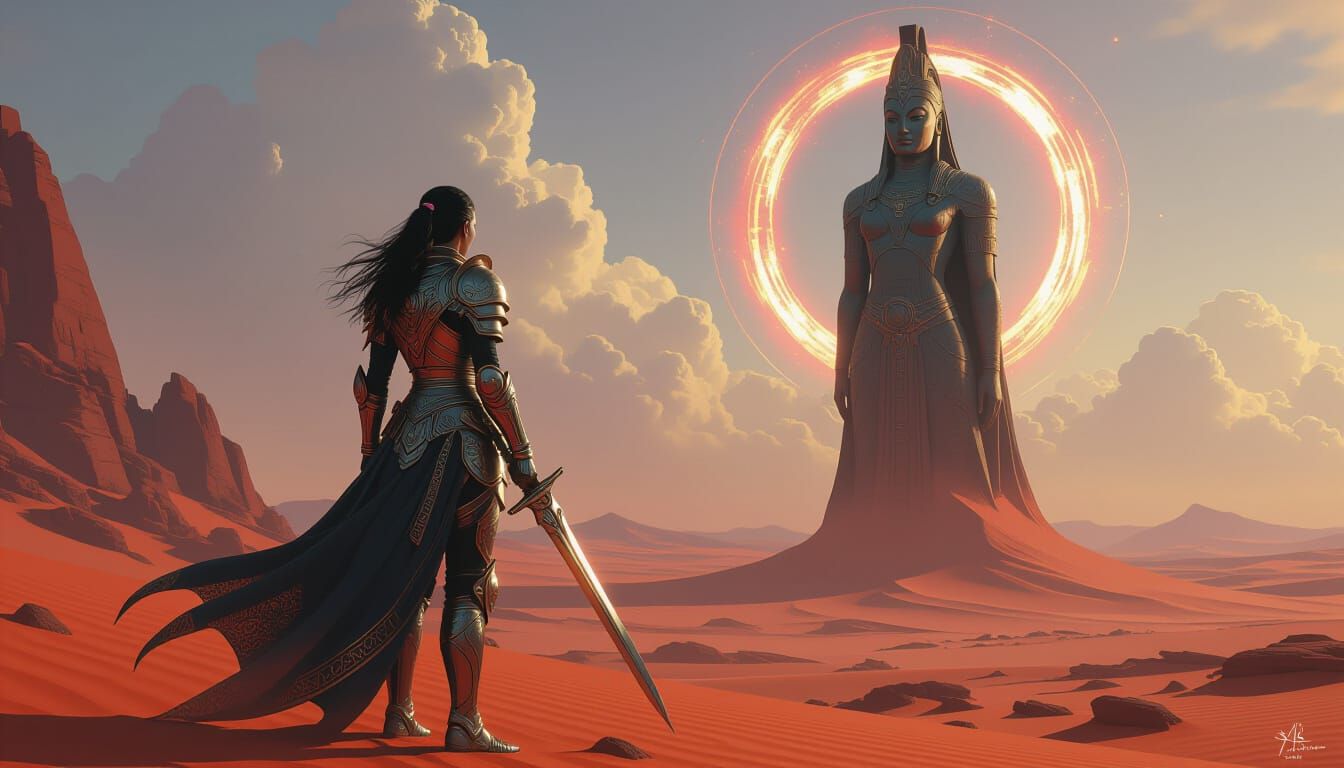 Armored Warrior on Alien Planet: Hyperrealistic Concept Art