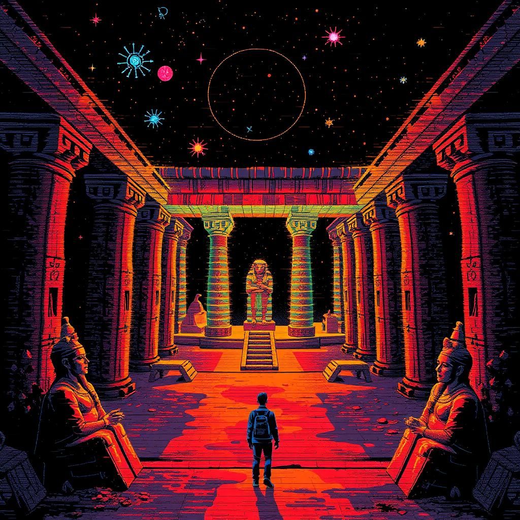 Abstract Glitch Art Constellation in Maximalist Style