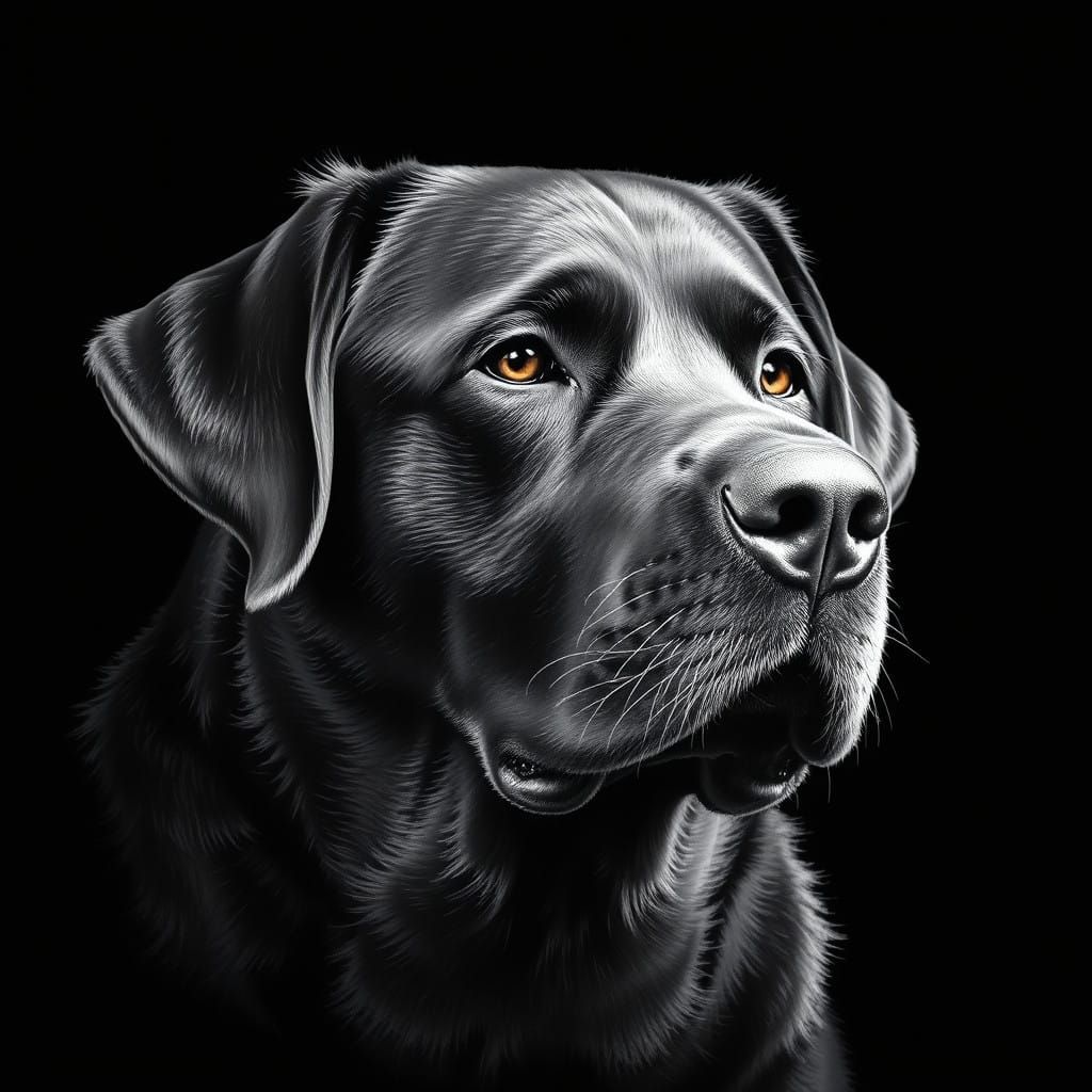 Charcoal Labrador Portrait in Fractal Artistry
