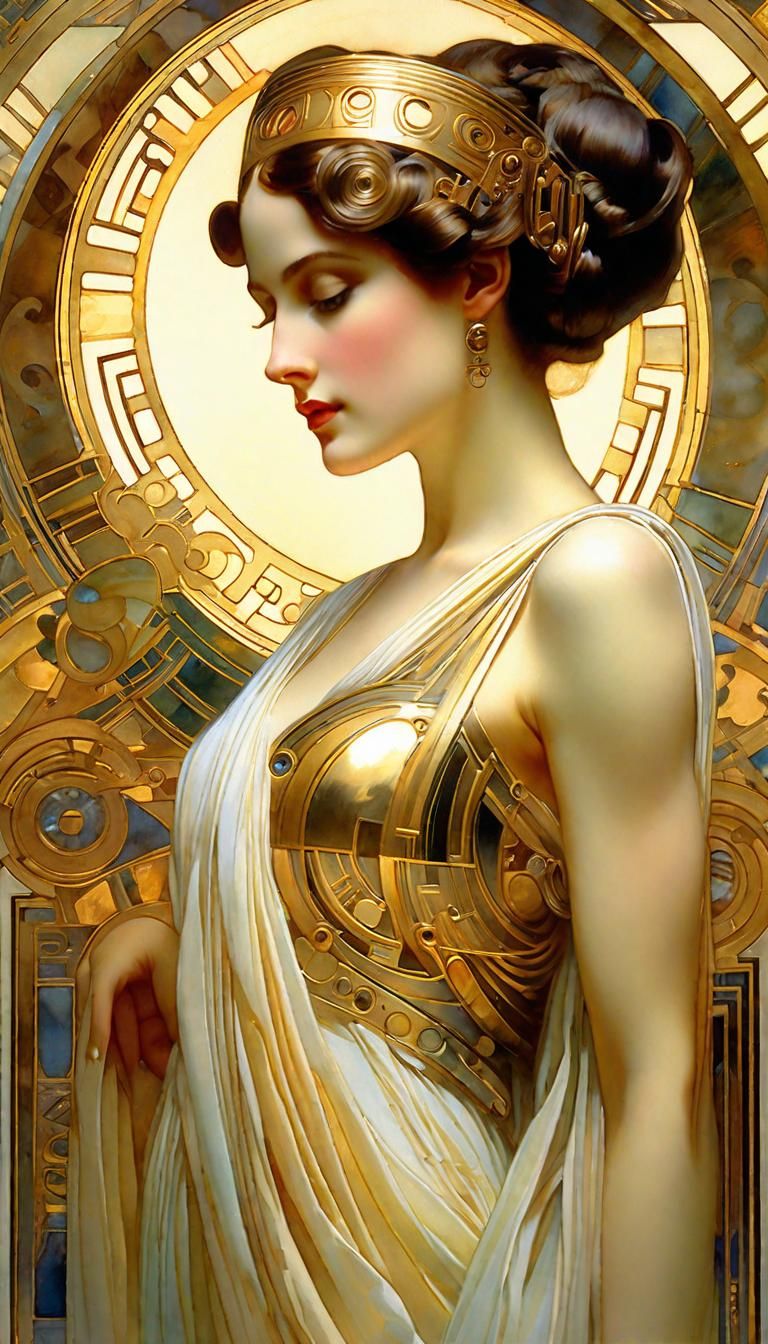 Majestic Ancient Machine in Watercolor Wash Art Deco