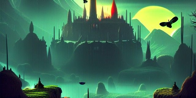 Whimsical Dark Fantasy Landscape Game Poster in 4K