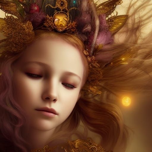 Golden-Haired Fairy Portrait in Digital Matte Painting Style