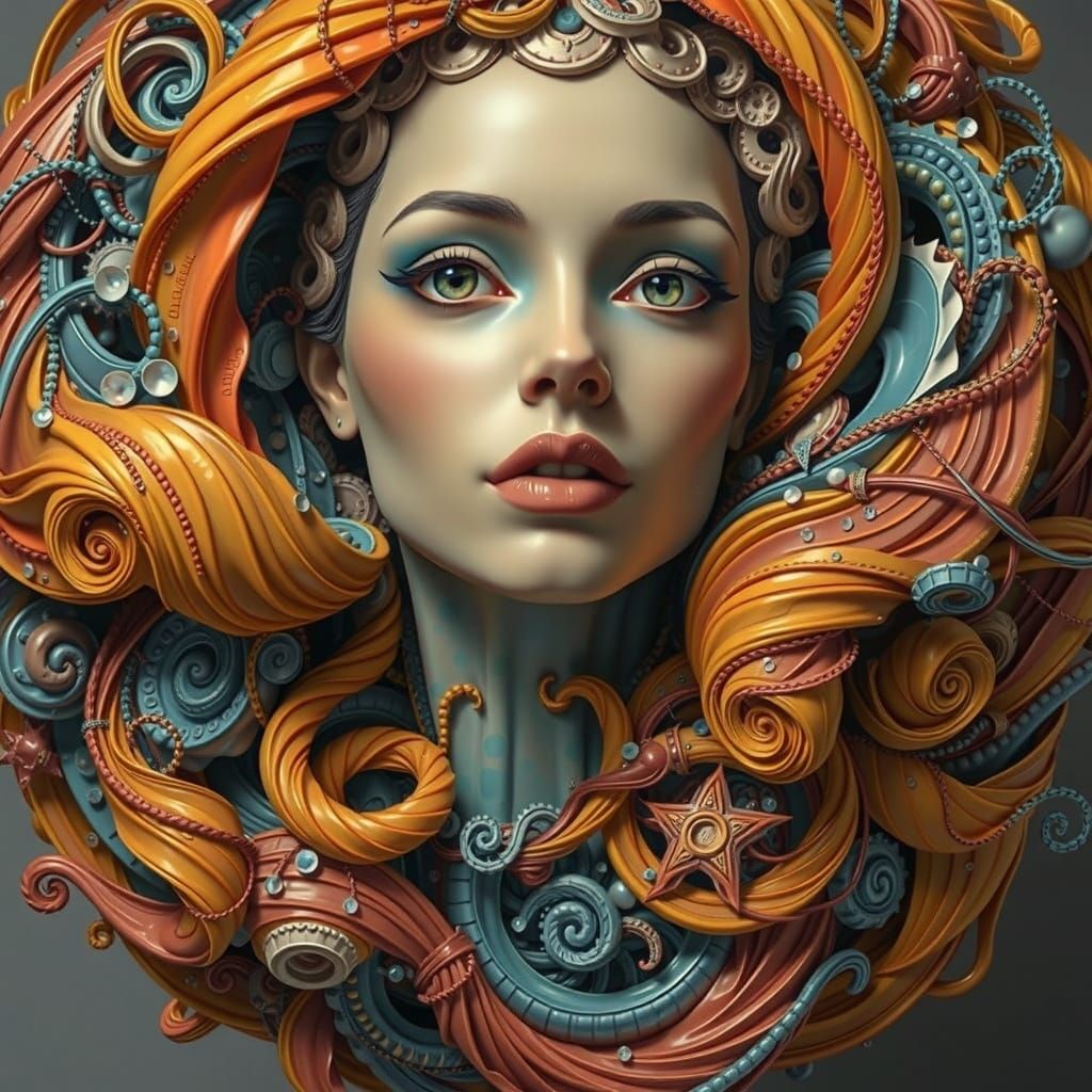 Expressive Sculpture of Reflected Glory: Hyperrealistic Deta...