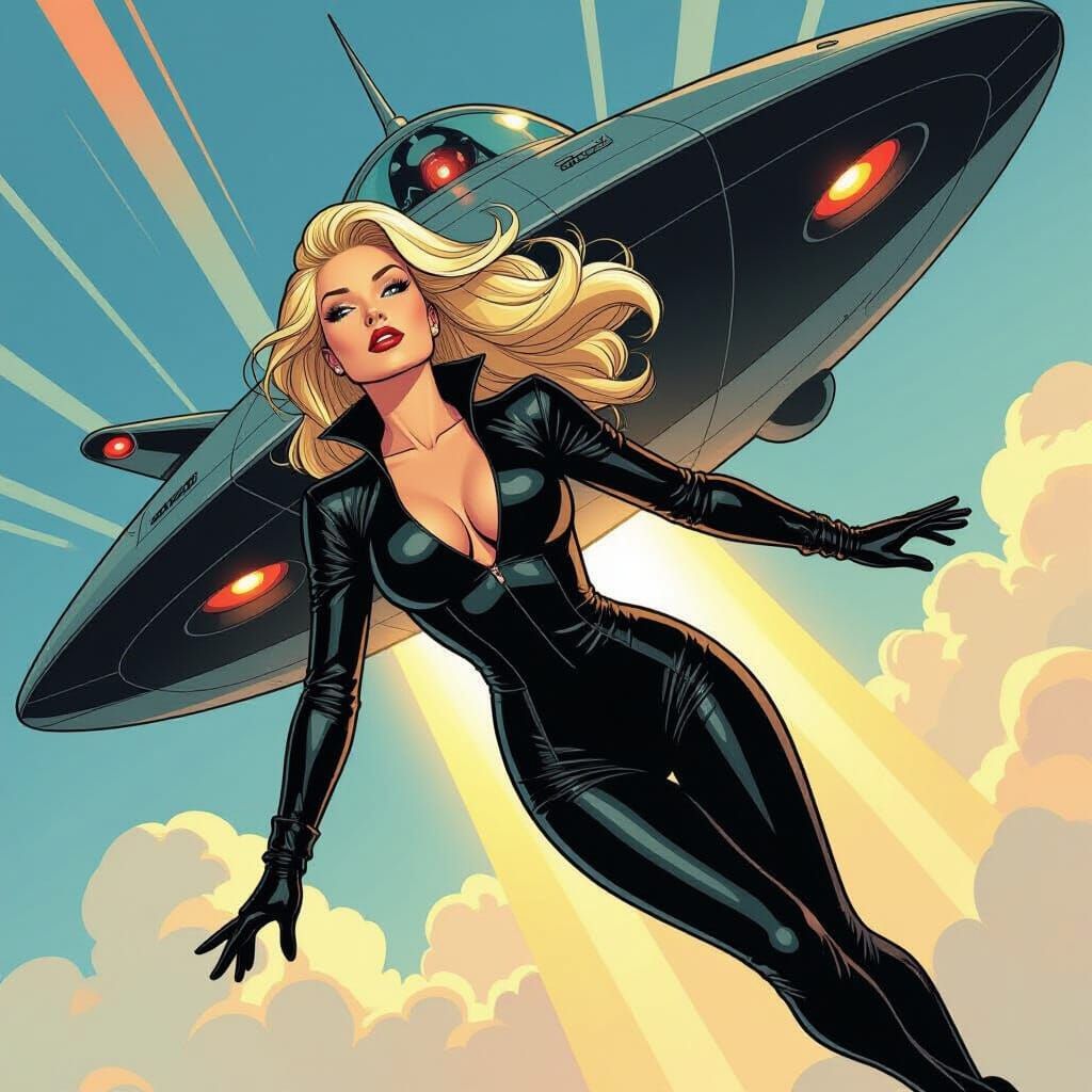 Comic Book Blonde Falling From Spaceship