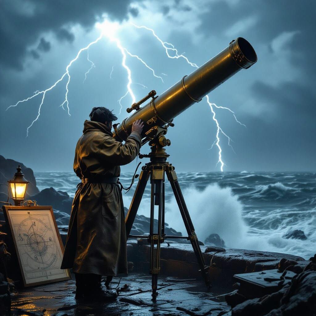 Lighthouse Keeper in Storm, Painterly Style