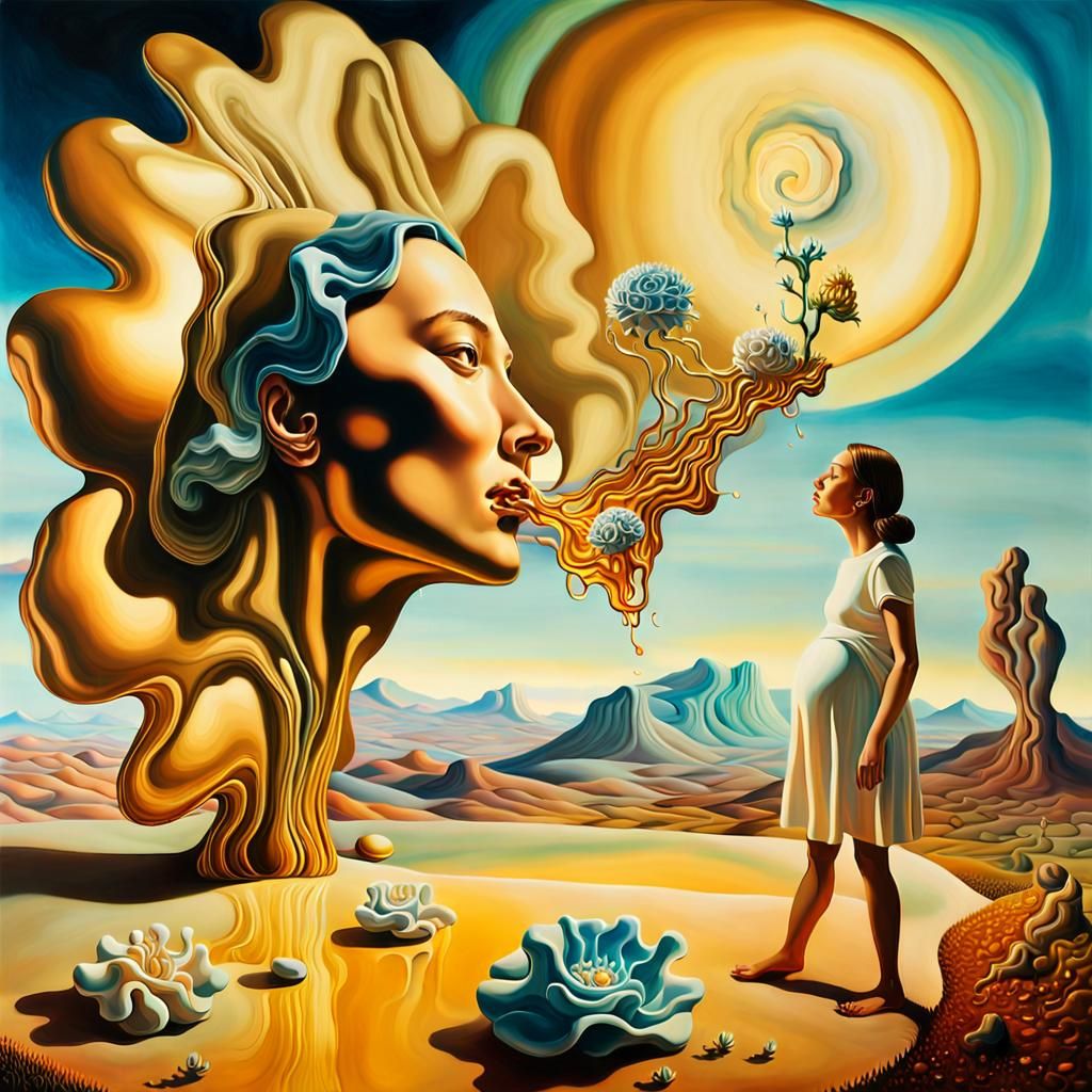 Surrealist Childbirth Dreamscape in Vivid Colors