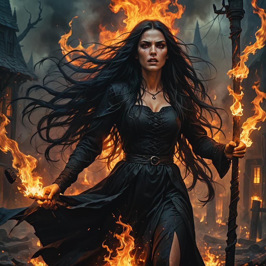 Witch Burning at the Stake in Dark Fantasy Art