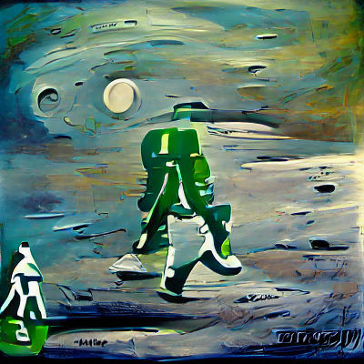 Astronaut's Stroll on a Green Moon: Acrylic Art