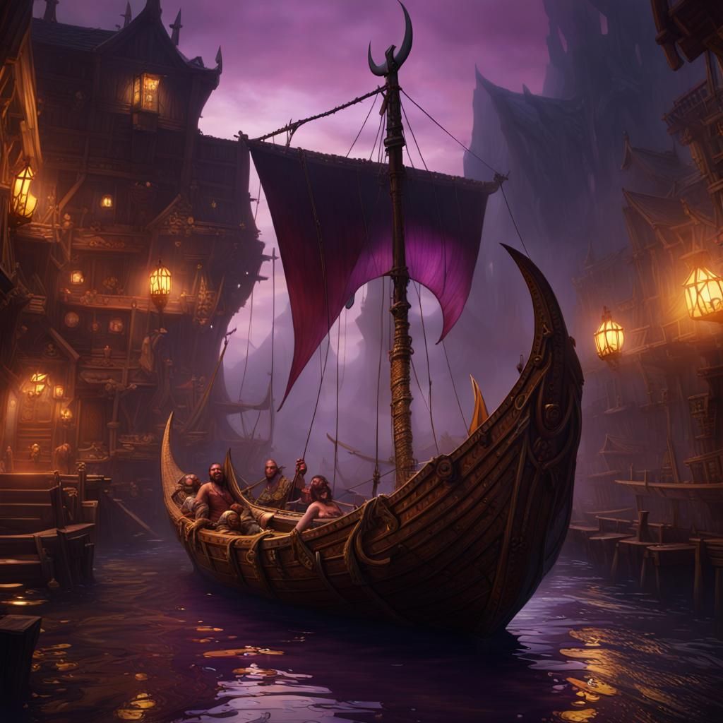 Epic Viking Longboat in Dark Fantasy Style