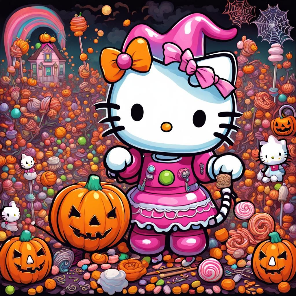 Halloween Trick Or Treat Extreme Epic Exquisite Hello Kitty Halloween Goth Magical girl art style! Whimsical playful c...