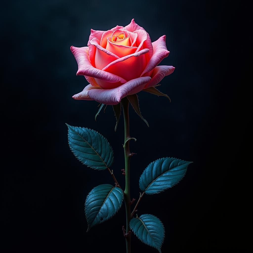 Luminescent Rose in Oil and Alcohol Ink