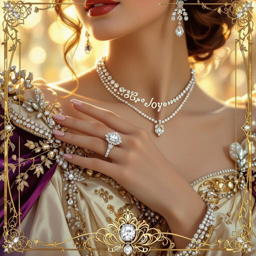 Regal Lady in Golden Hour Glow with Diamond Crown and Joy Ne...